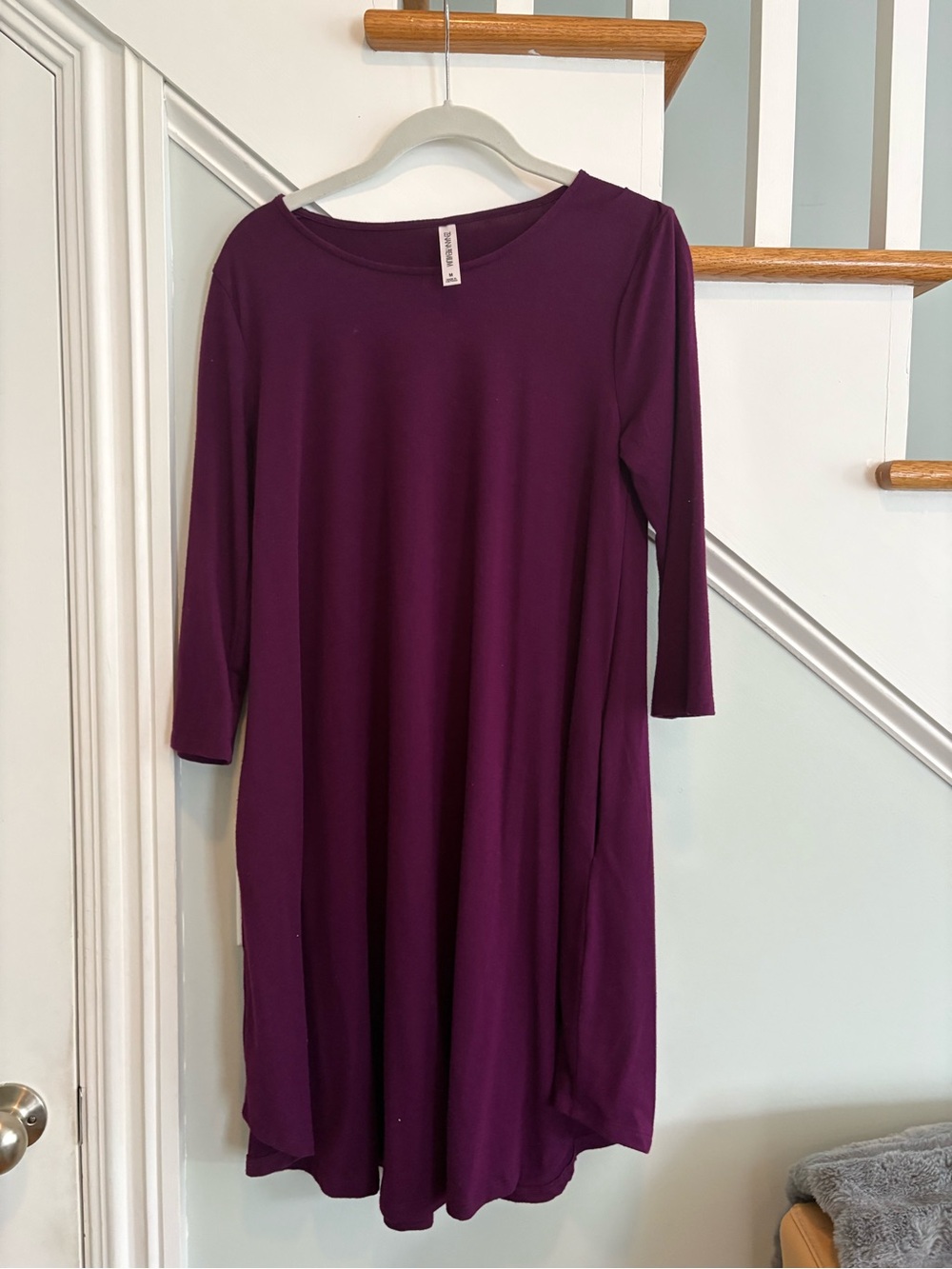 Zenana Outfitters Plum Swing Dress with Three-Quarter Sleeves